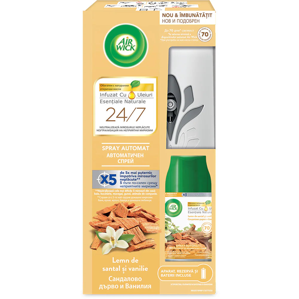 Aparat Odorizant Airwick negru +rezerva Vanilie de Sandal 250ml