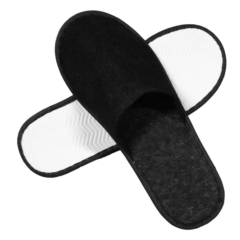 Papuci unică folosință, tip Hotel, material din prosop (frotir), talpa groasă 4mm - Negru